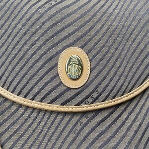 Mark Cross beige and purple canvas saddle bag